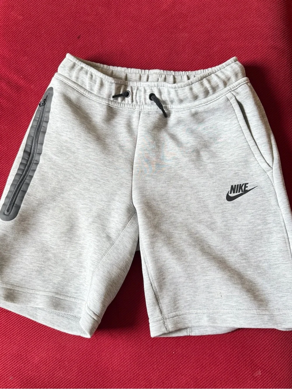 Nike Tech Light Gray Athletic Shorts with Black Logo